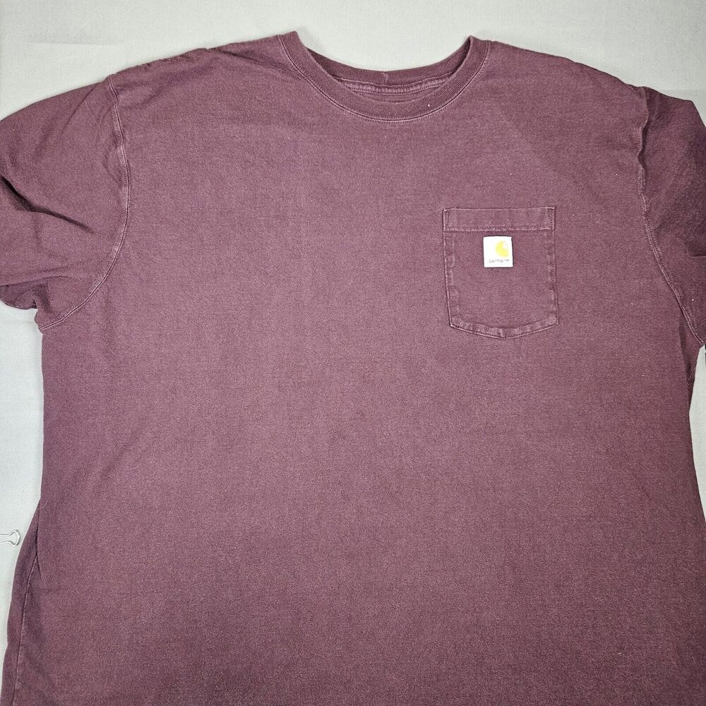 Carhartt Crew Neck Burgundy Pocket T-Shirt Short Sleeve Size 3XL Stained